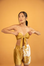 Mirissa Silk Shorts Golden Leaves