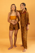 Mirissa Silk Shorts Golden Bordeaux Paisley