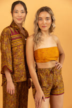 Mirissa Silk Shorts Golden Bordeaux Paisley