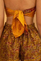 Mirissa Silk Shorts Golden Bordeaux Paisley