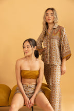 Mirissa Silk Shorts Golden Majestic Flowers