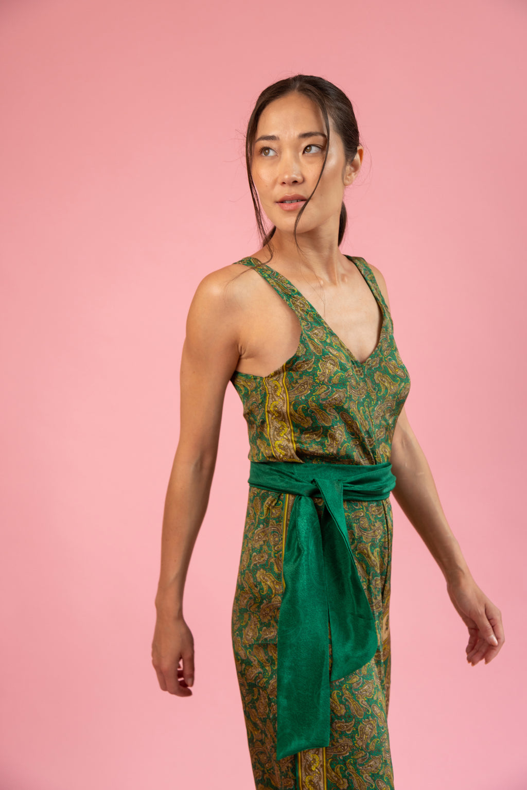 Ibiza Silk Jumpsuit Emerald Paisley