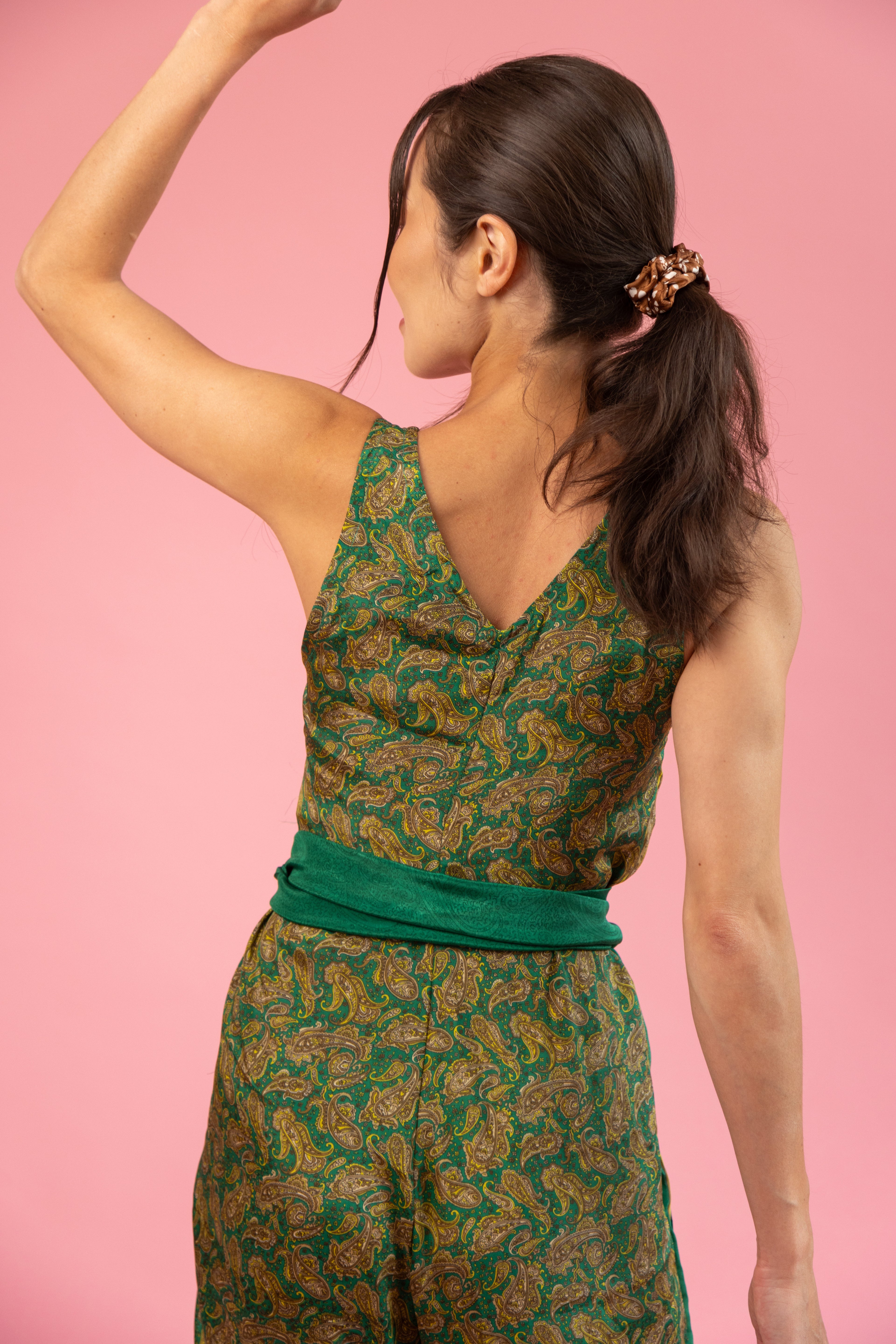 Ibiza Silk Jumpsuit Emerald Paisley