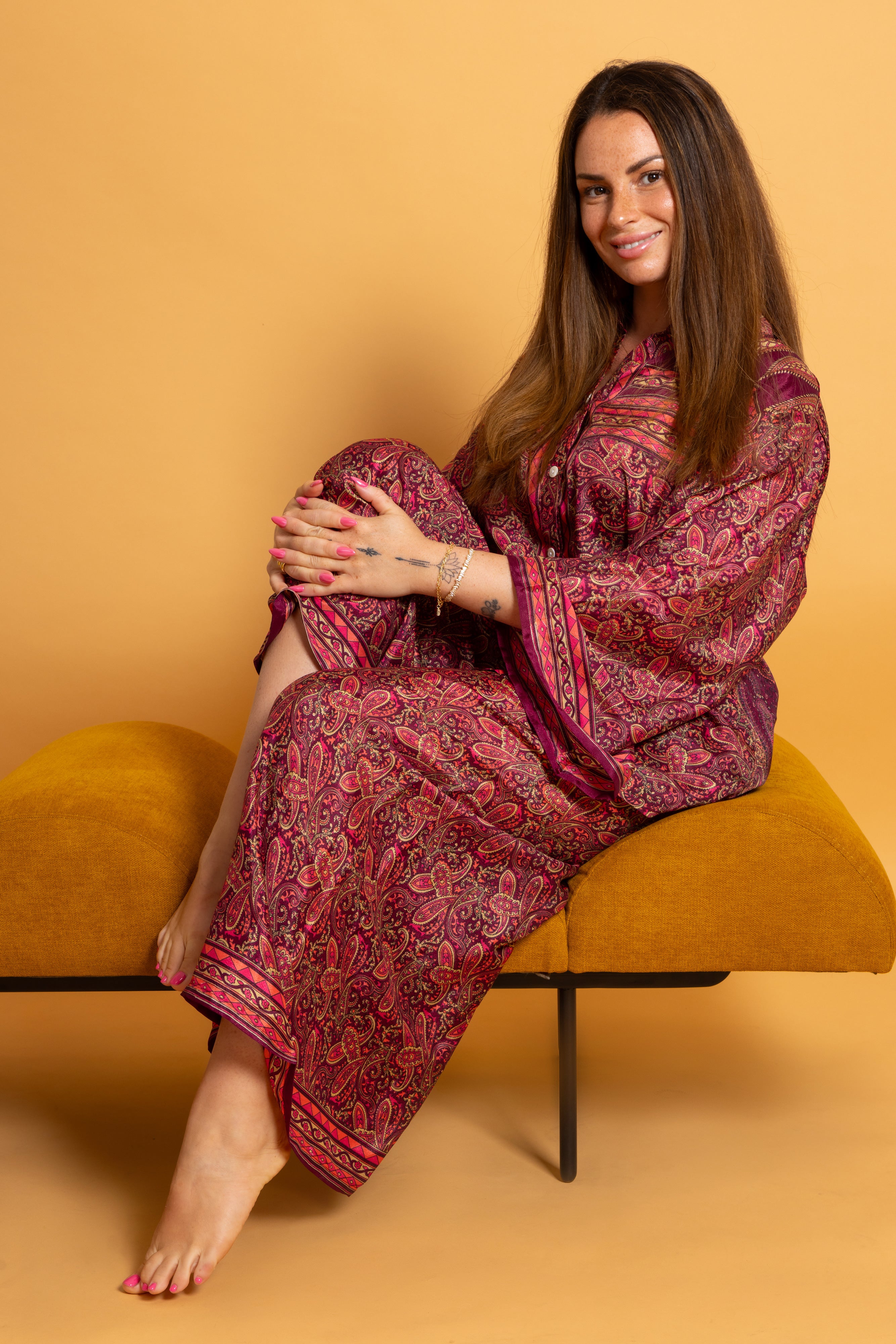 Athen Silk Pants Sangria Paisley