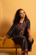 Athen Silk Pants Black & Red Flowers
