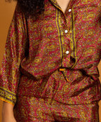 Athen Silk Pants Golden Bordeaux Paisley