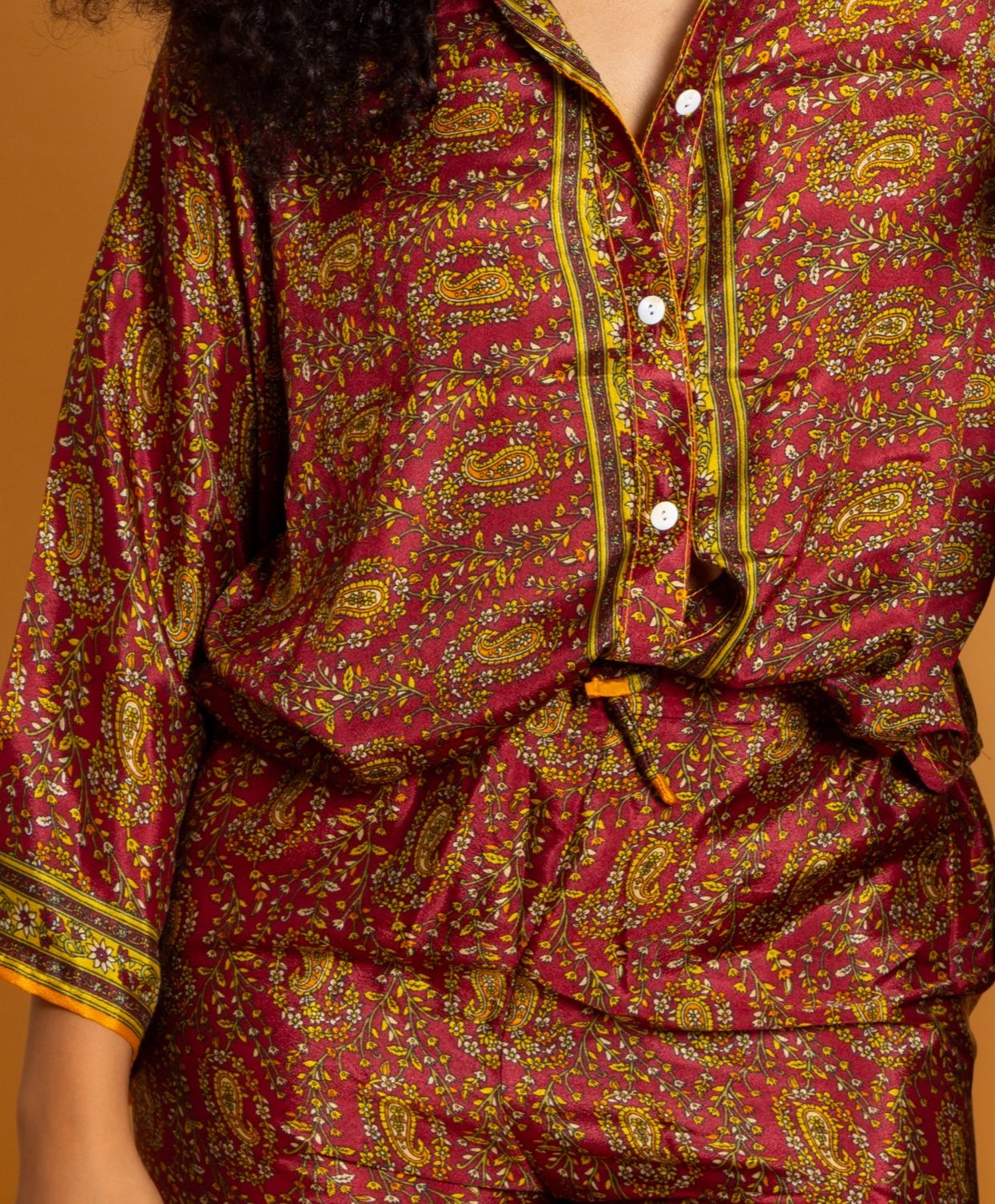 Athen Silk Pants Golden Bordeaux Paisley