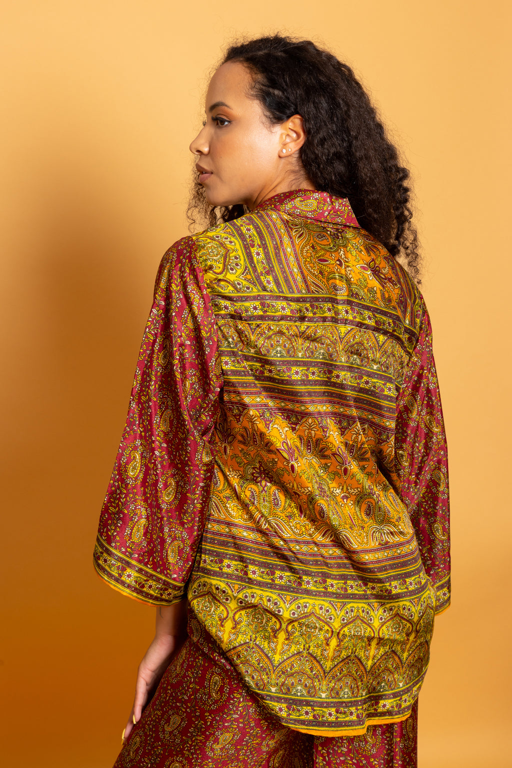 Athen Silk Pants Golden Bordeaux Paisley