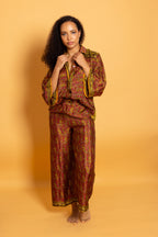 Athen Silk Pants Golden Bordeaux Paisley