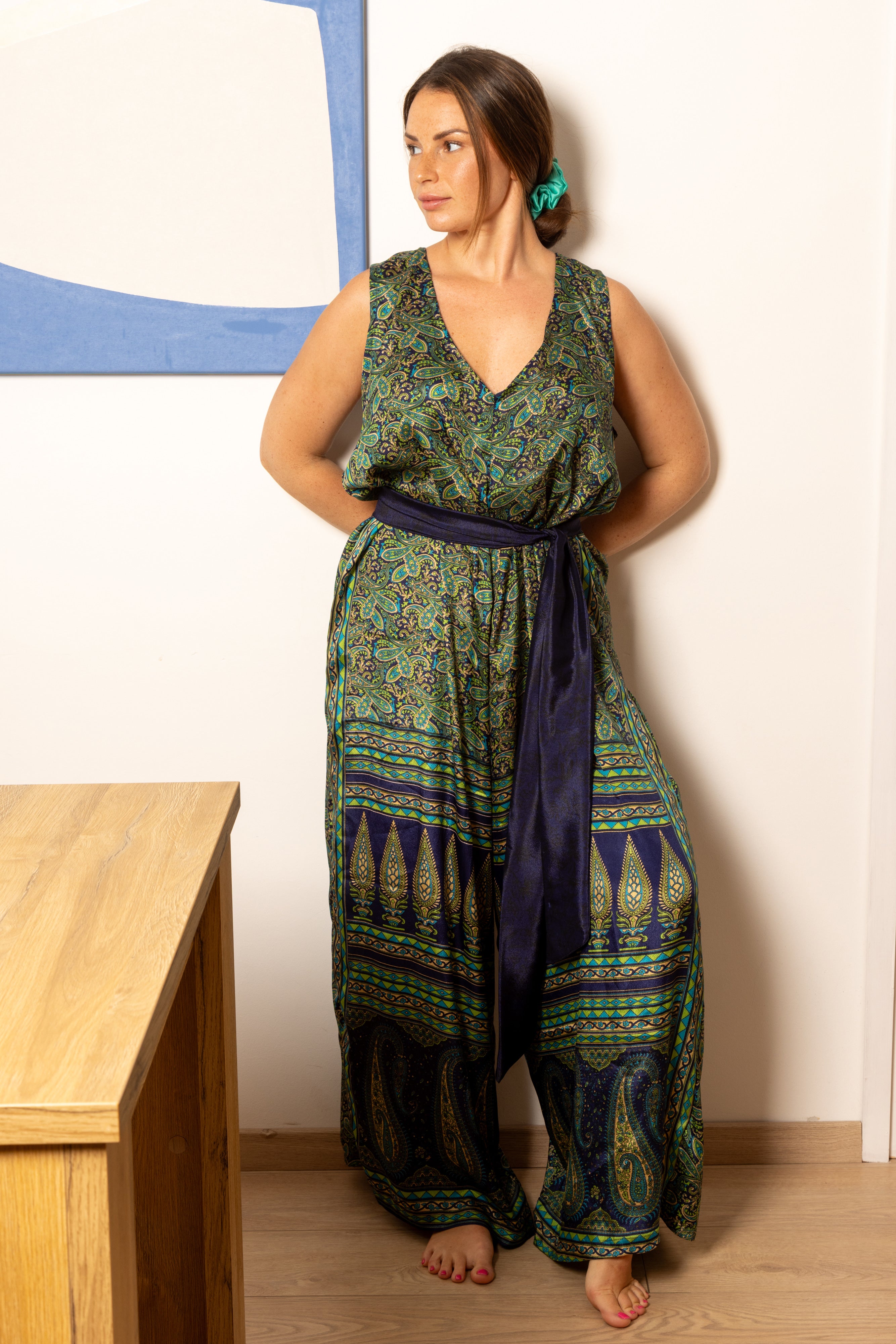 Ibiza Silk Jumpsuit Green Peacock