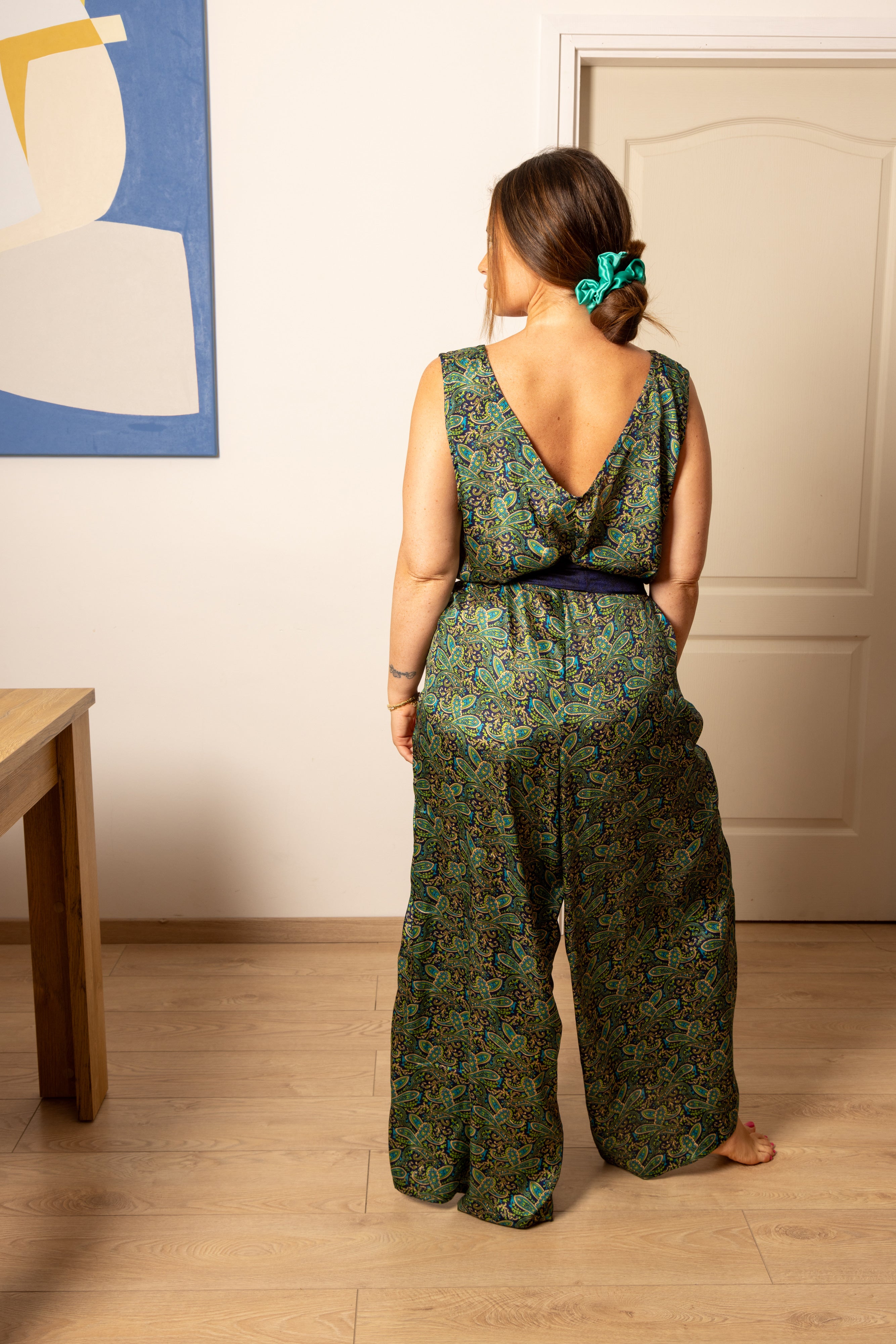 Ibiza Silk Jumpsuit Green Peacock