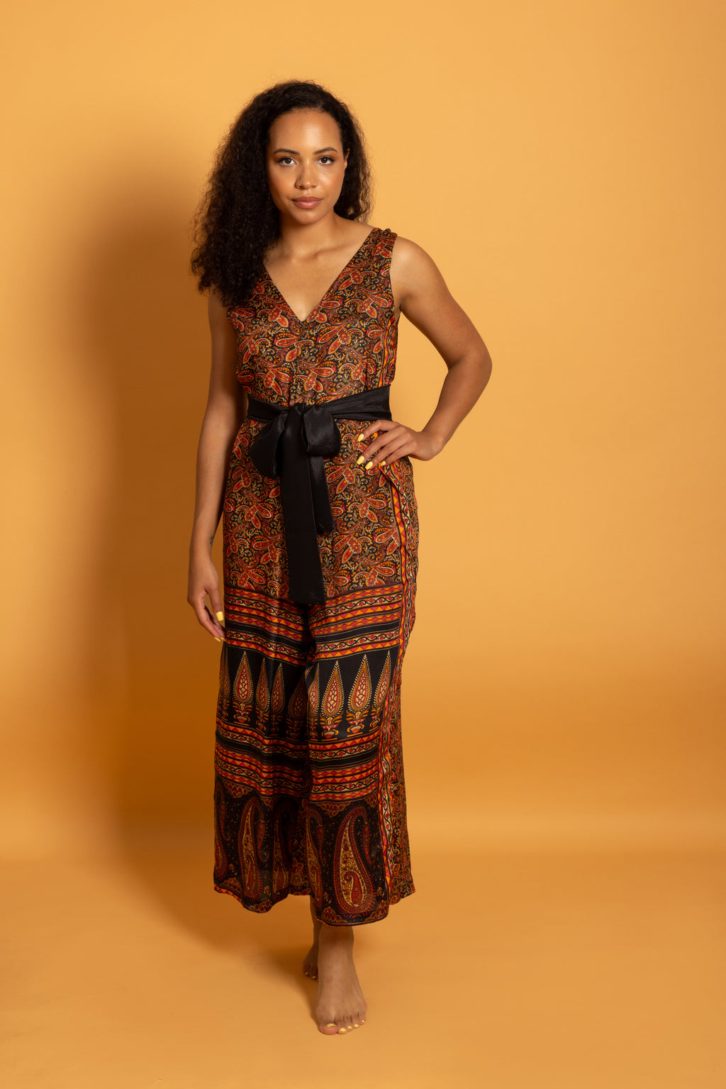 Ibiza Silk Jumpsuit Black Flowers