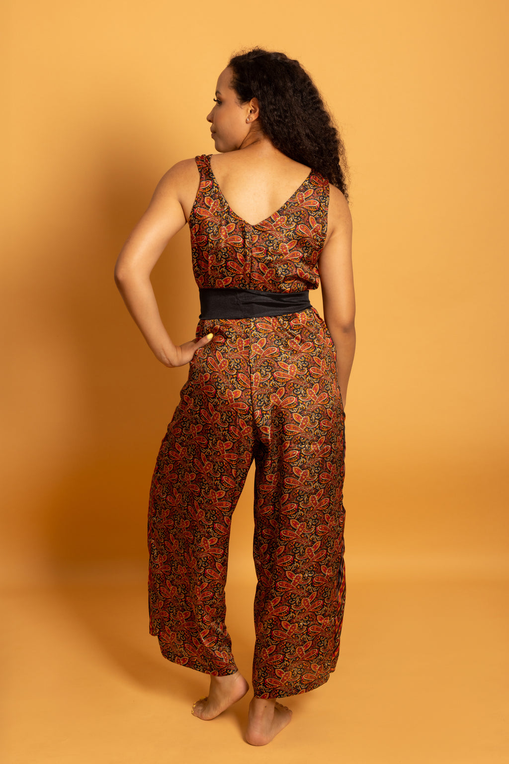Ibiza Silk Jumpsuit Black Flowers