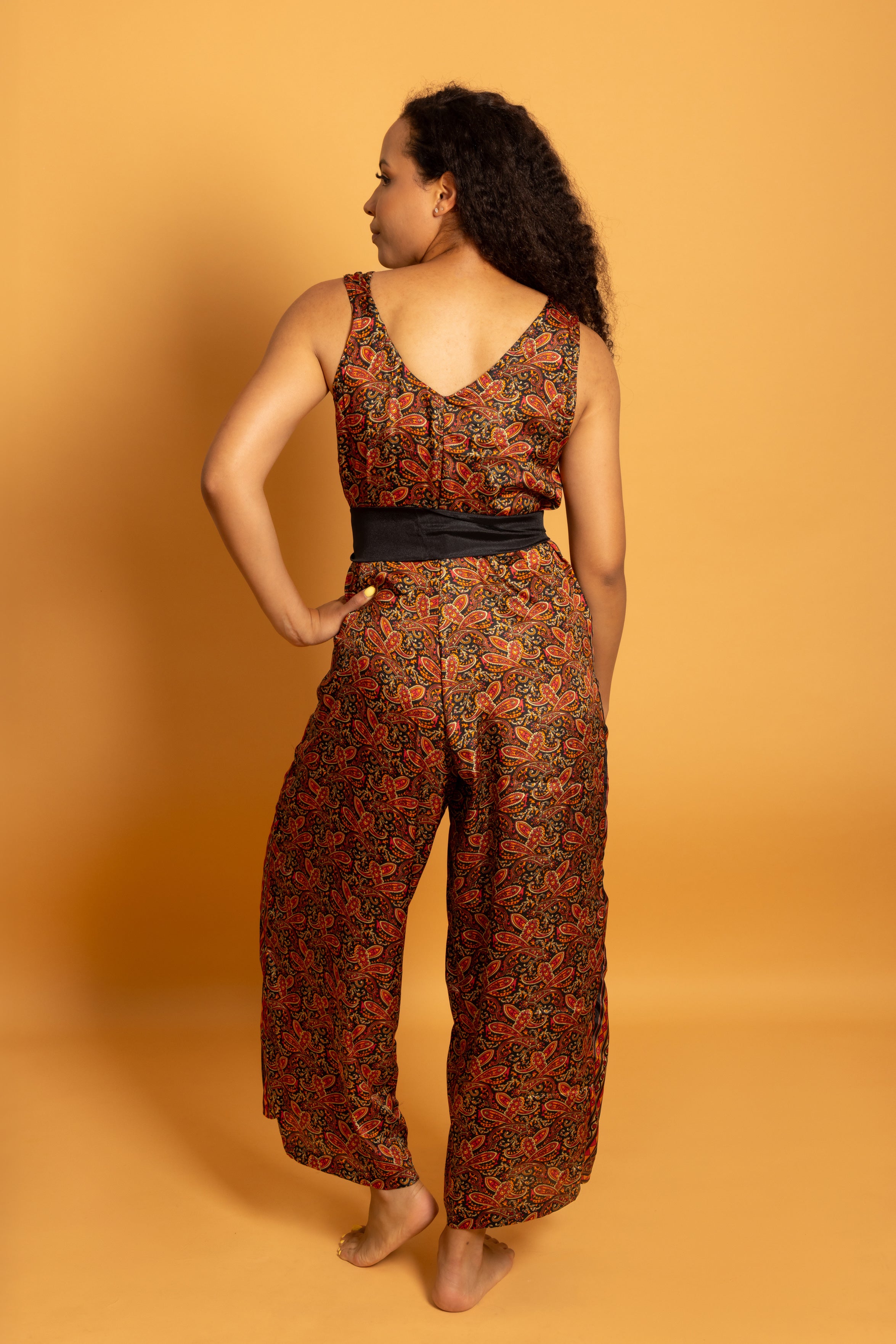 Ibiza Silk Jumpsuit Black Flowers