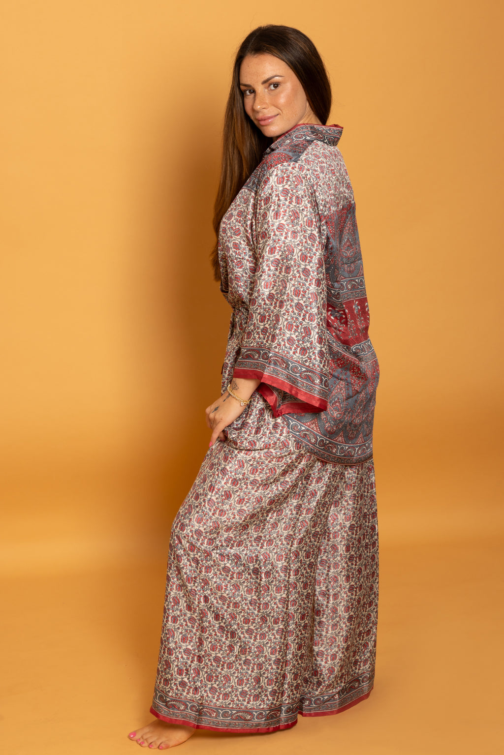 Athen Silk Pants Bordeaux Majestic Flowers
