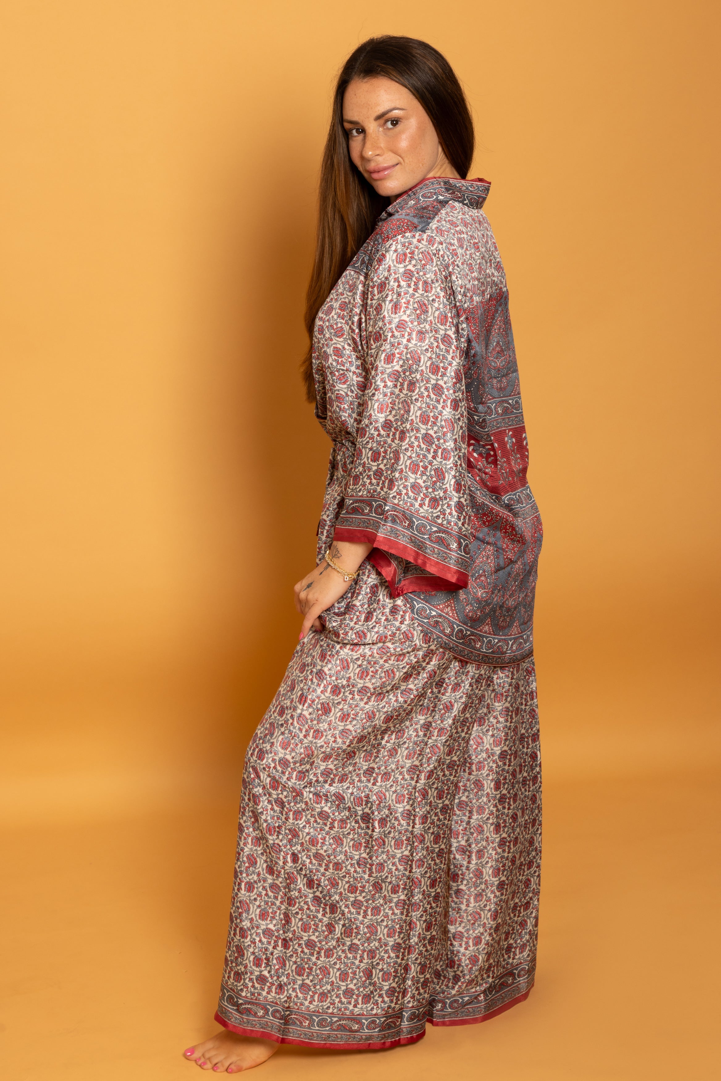Athen Silk Pants Bordeaux Majestic Flowers