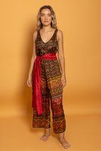Ibiza Silk Jumpsuit Black & Red Paisley