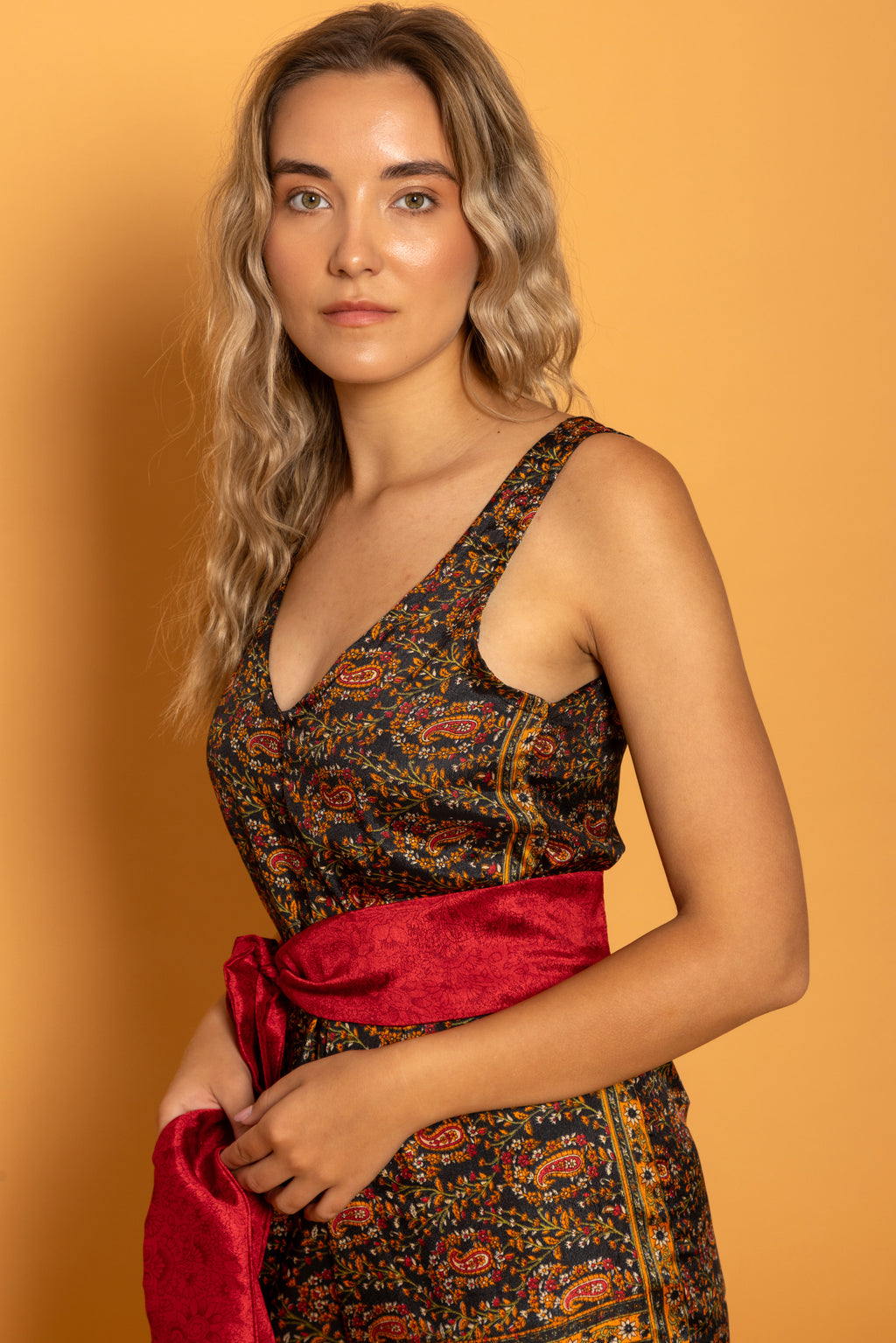 Ibiza Silk Jumpsuit Black & Red Paisley