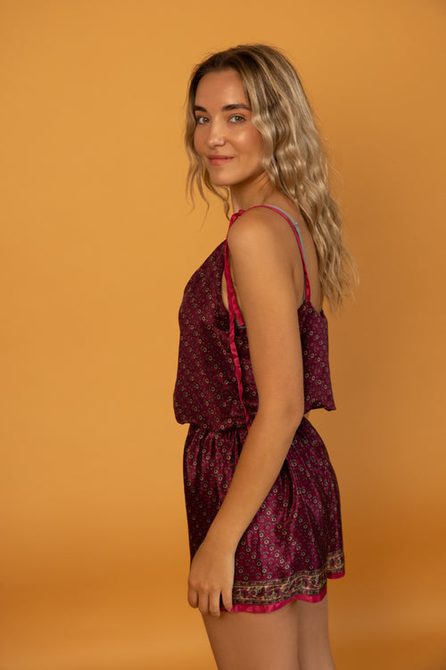 Barcelona Silk Crop Top Sangria Flowers