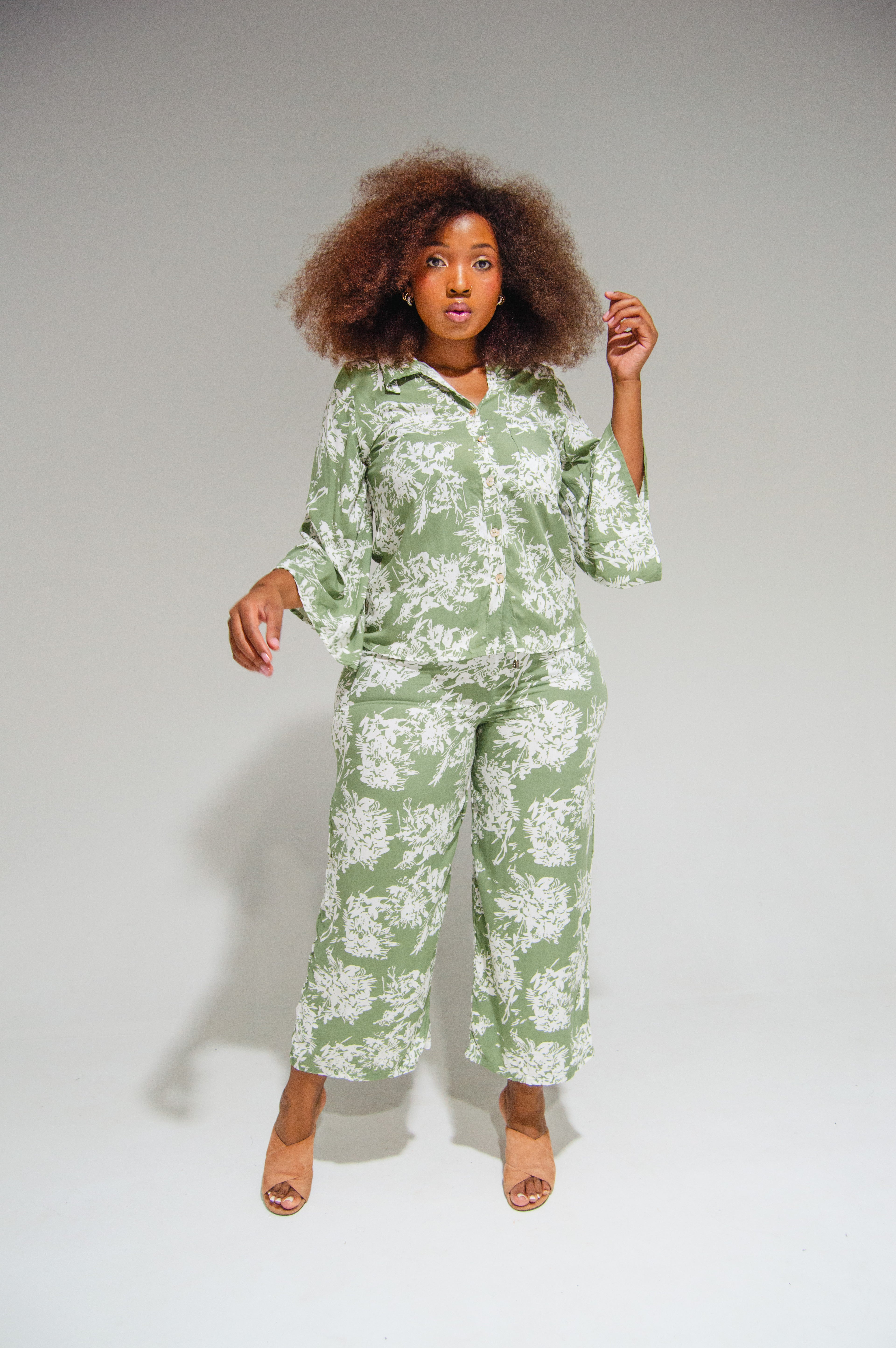 Athen Pants Green Flowers