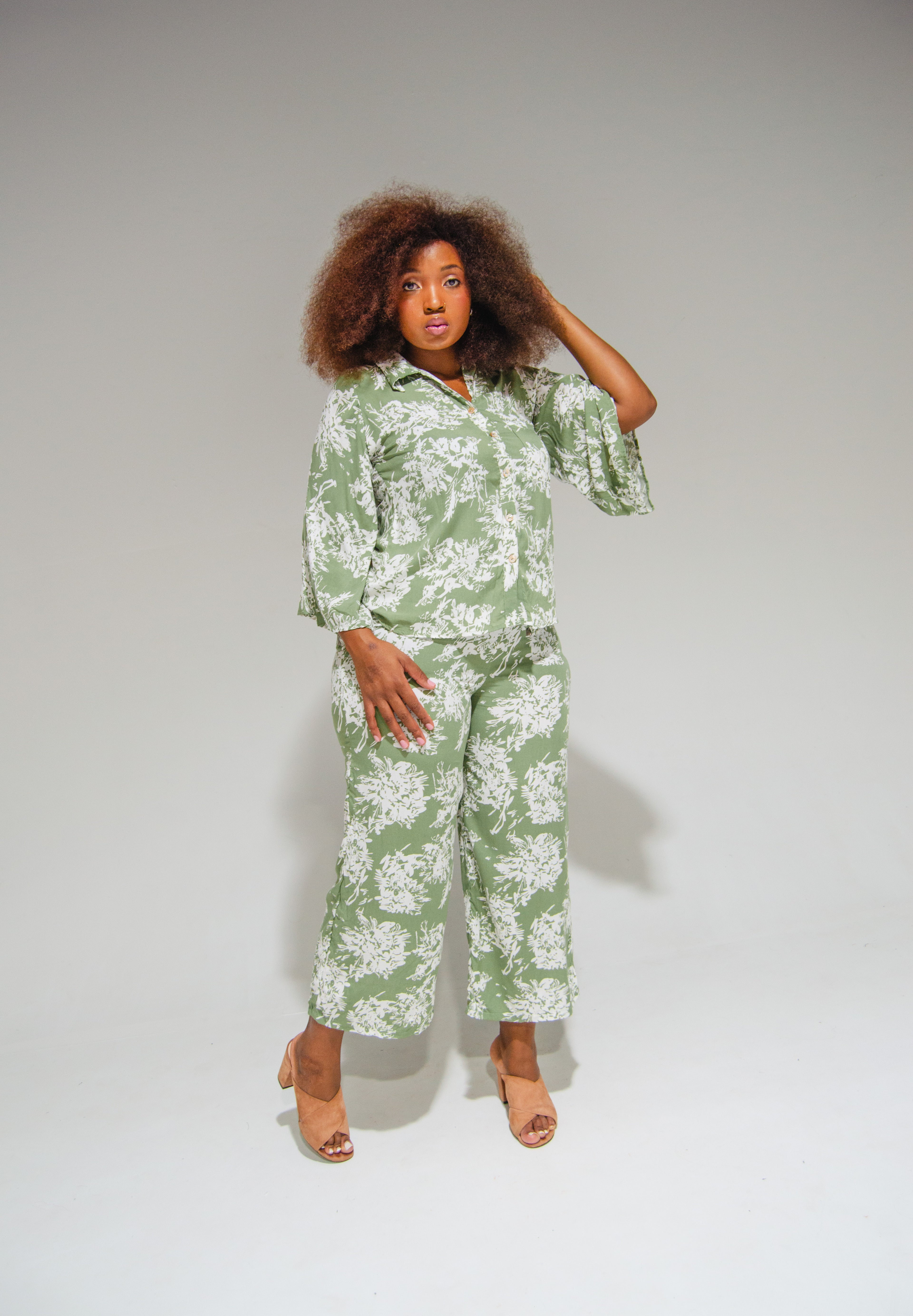 Athen Pants Green Flowers