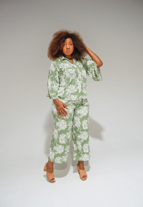 Athen Pants Green Flowers