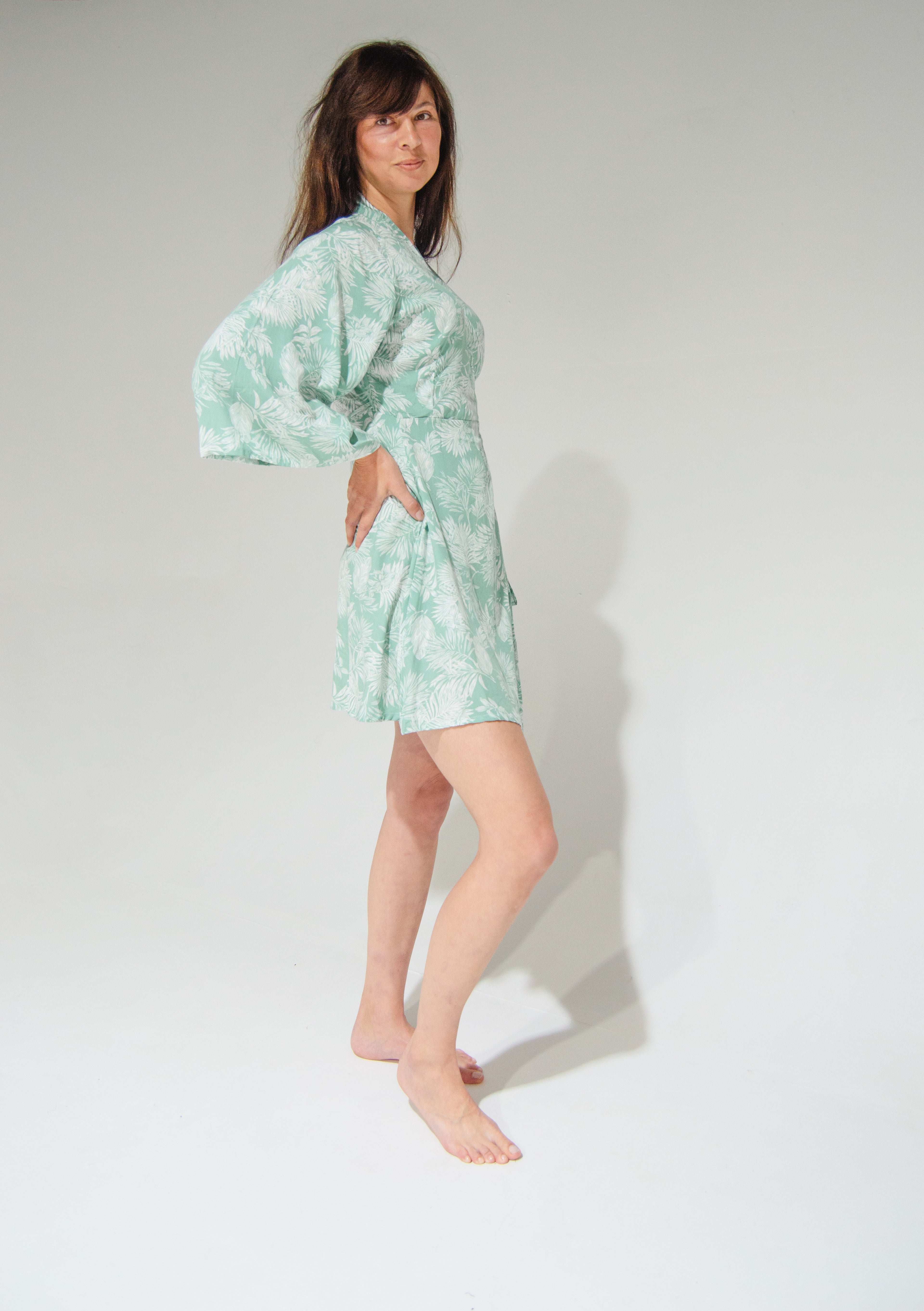 Byron Kimono Dress Mint Flowers