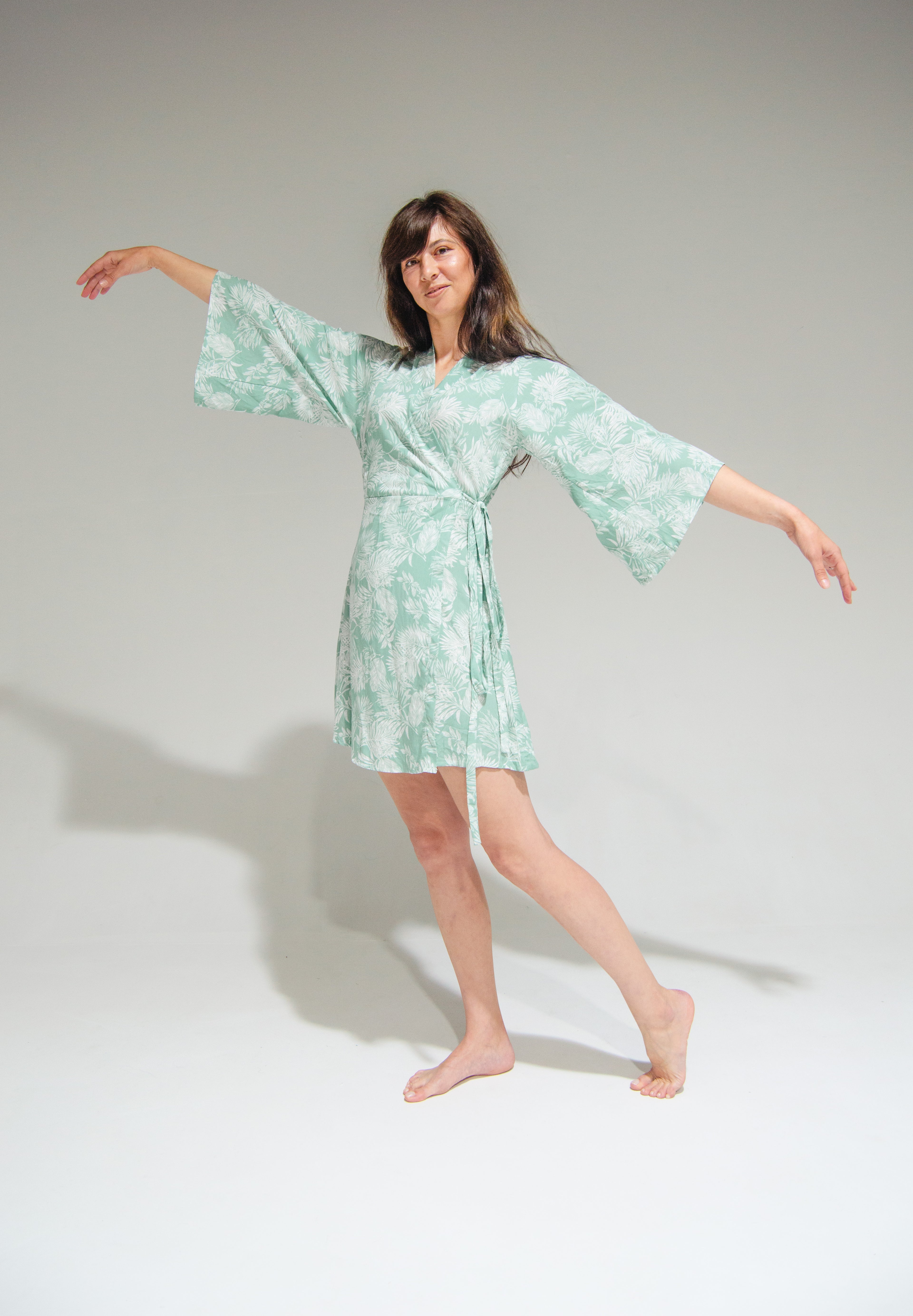 Byron Kimono Dress Mint Flowers