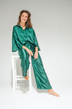 Athen Silk Pants Dark Green