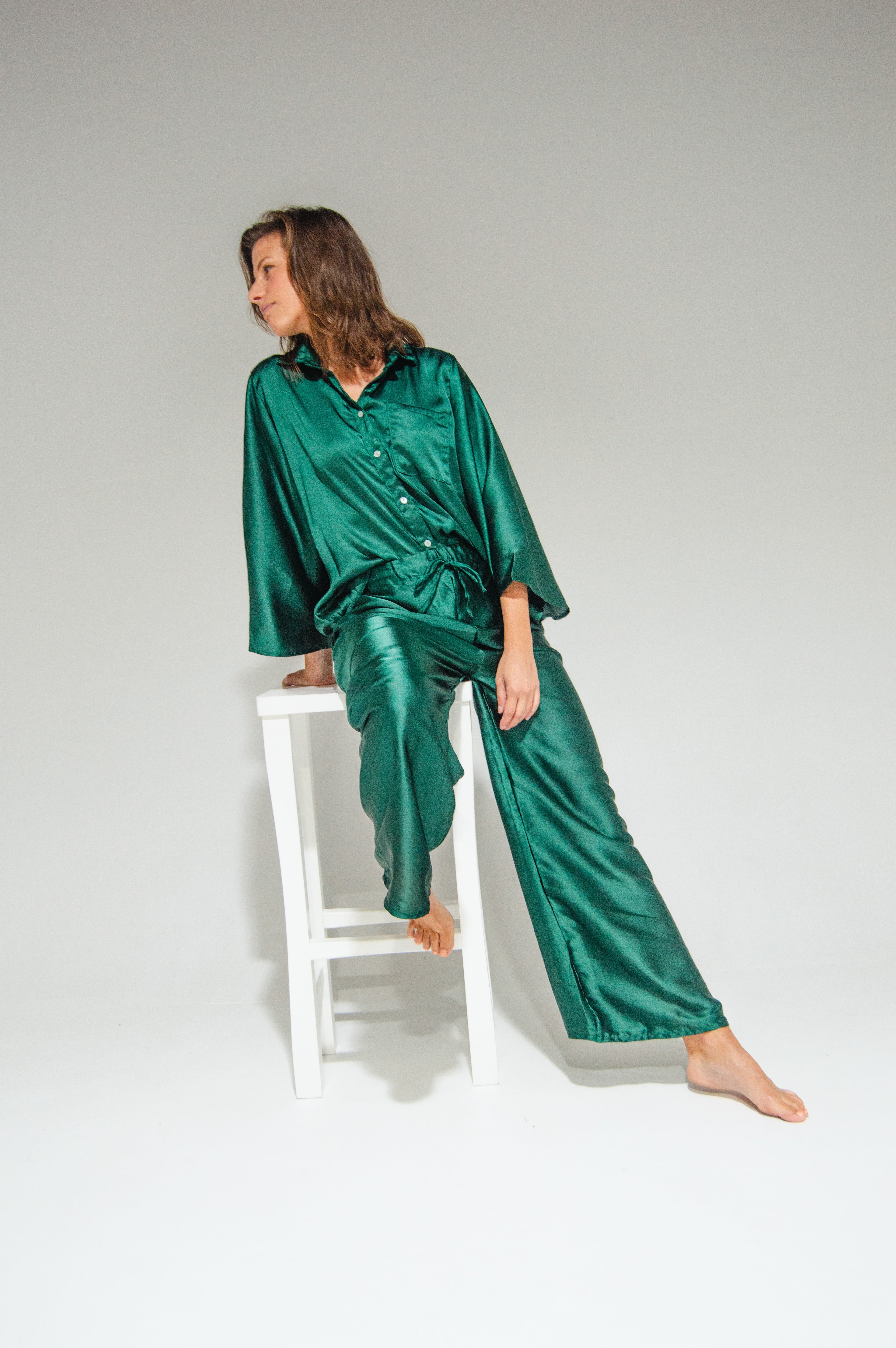 Athen Silk Pants Dark Green