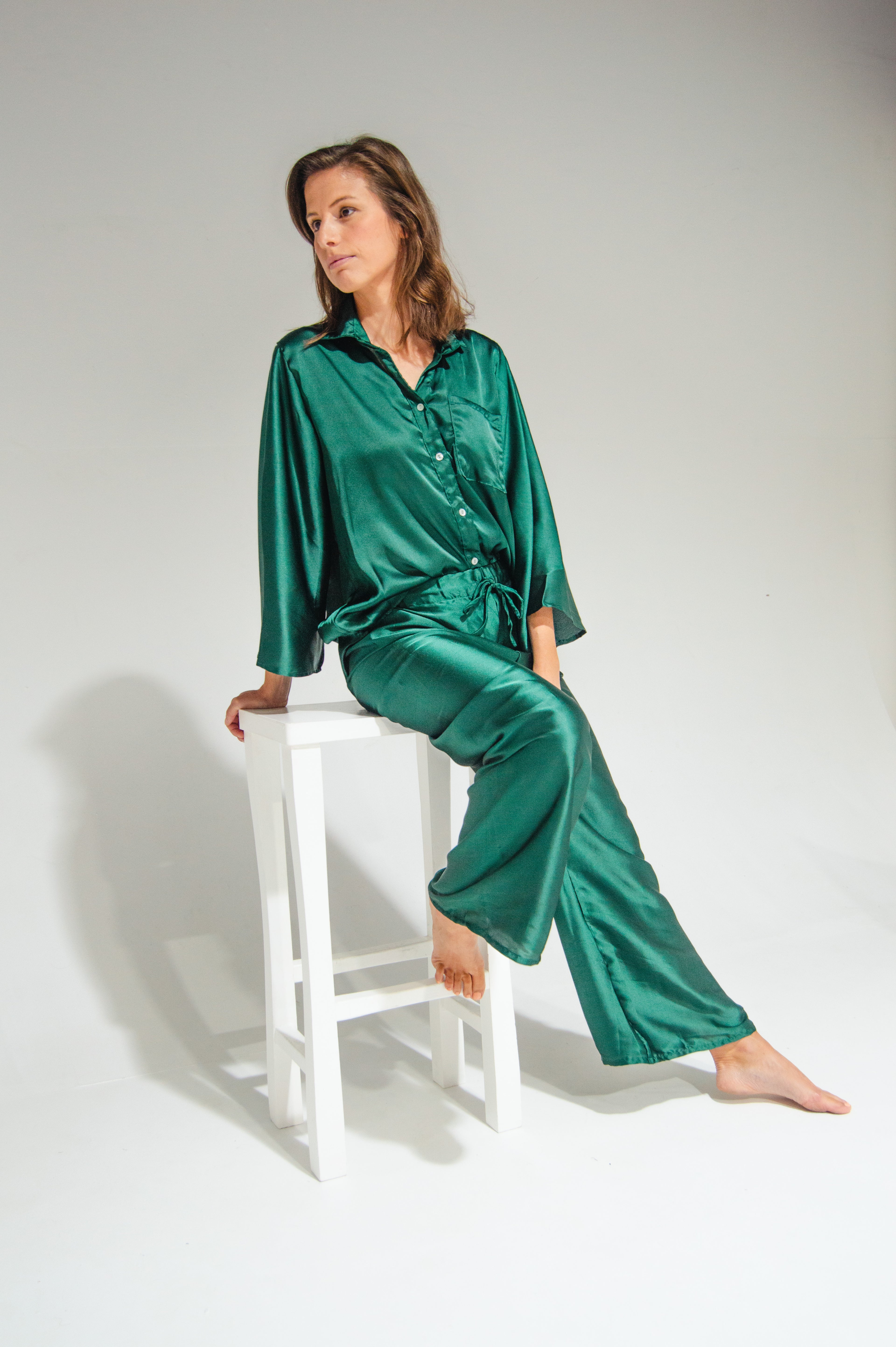 Athen Silk Pants Dark Green