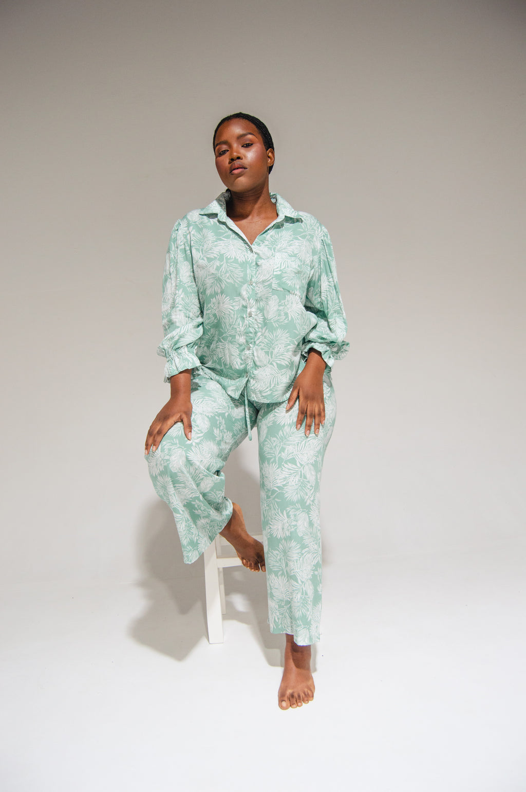 Athen Pants Mint Flowers
