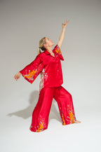Athen Silk Pants Red Abstract
