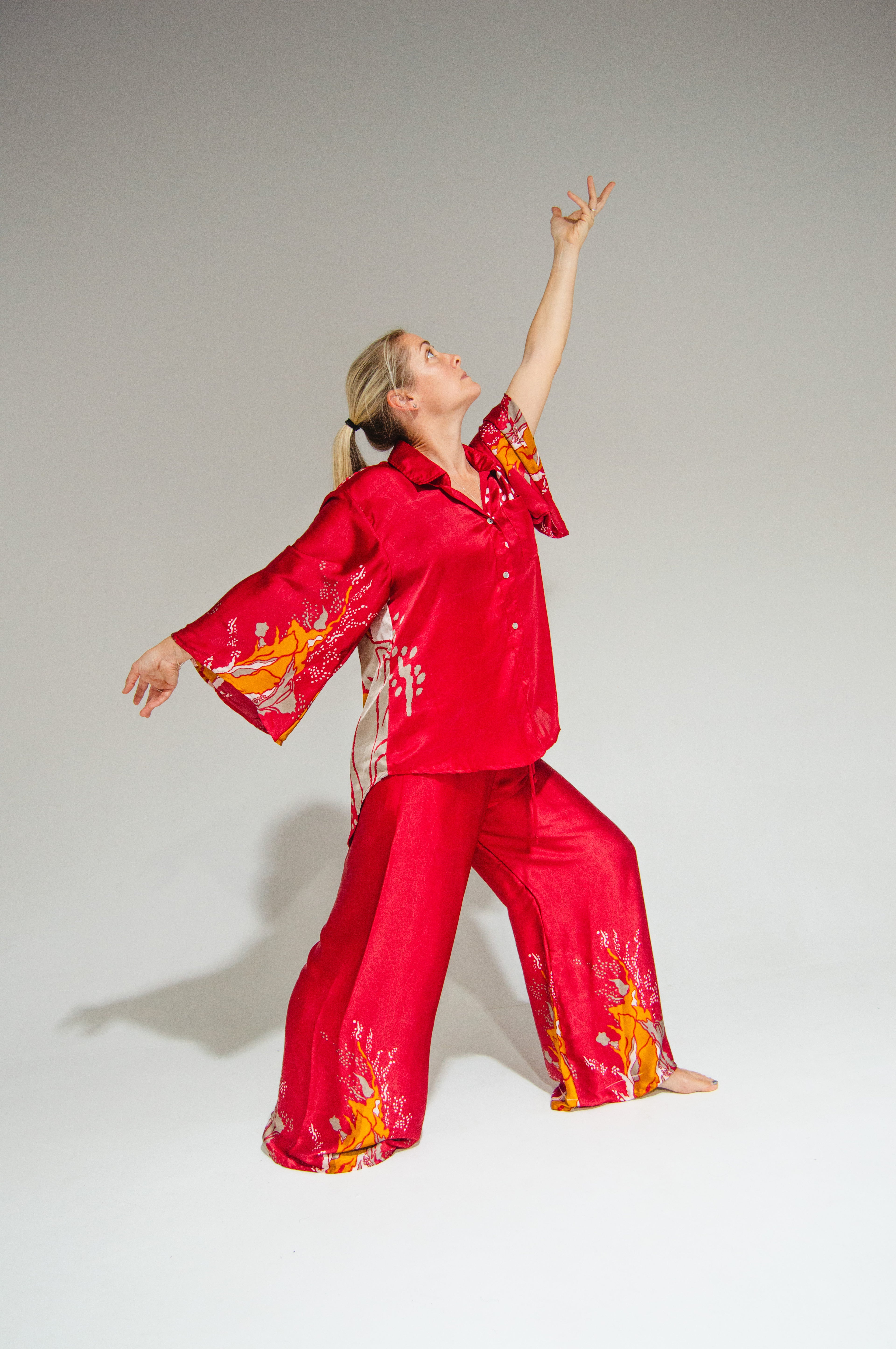 Athen Silk Pants Red Abstract