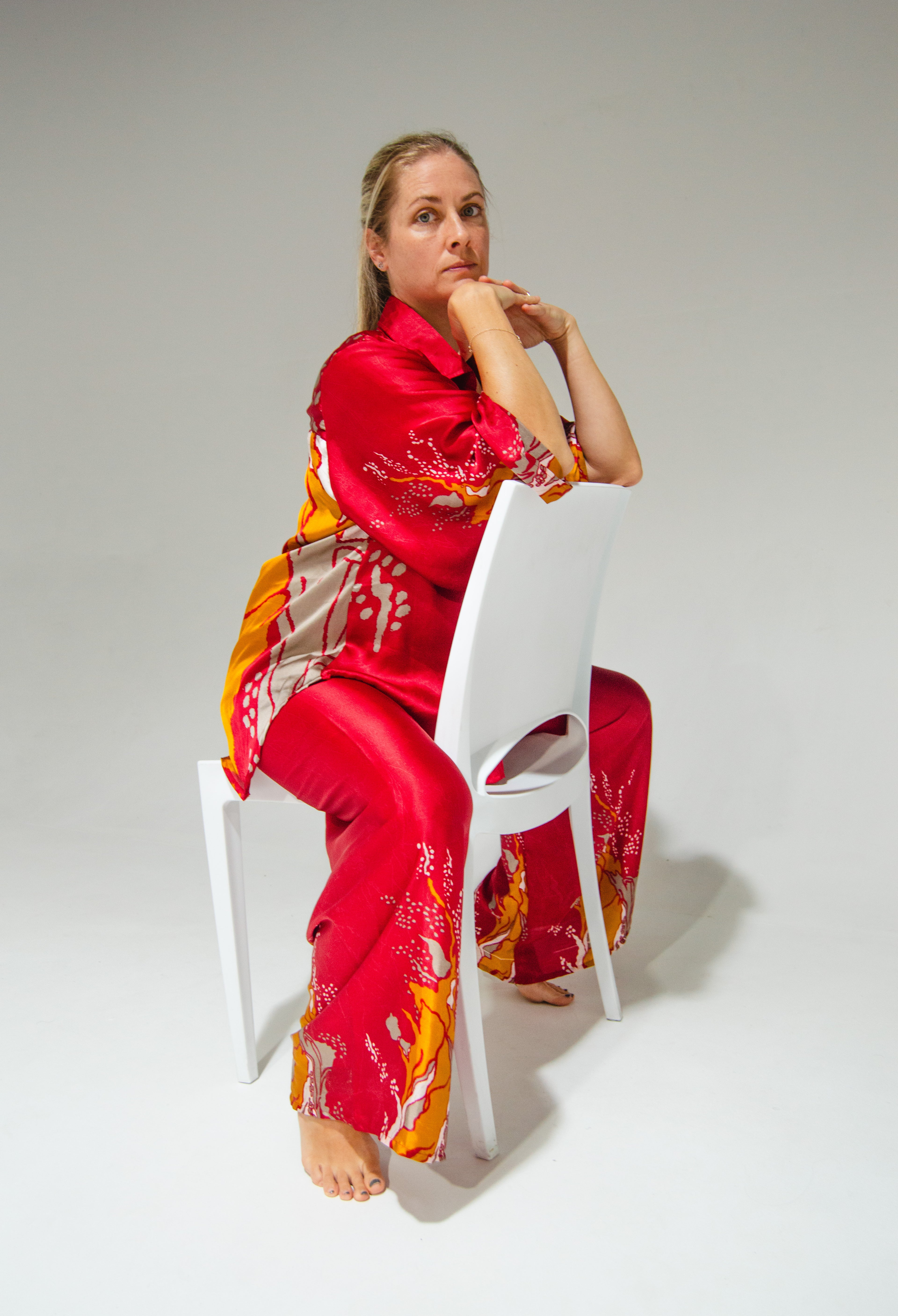 Athen Silk Pants Red Abstract