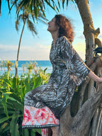 Byron Kimono Dress Brown Leaves