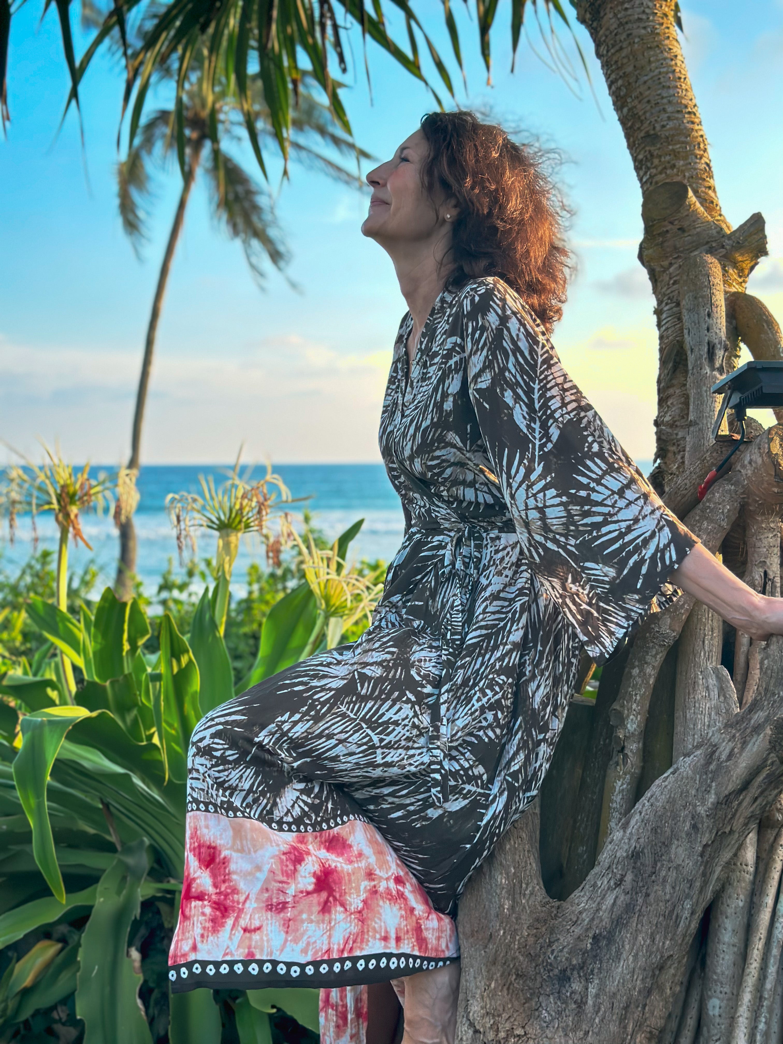 Byron Kimono Dress Brown Leaves