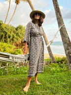 Byron Kimono Dress Blue Indian Flowers