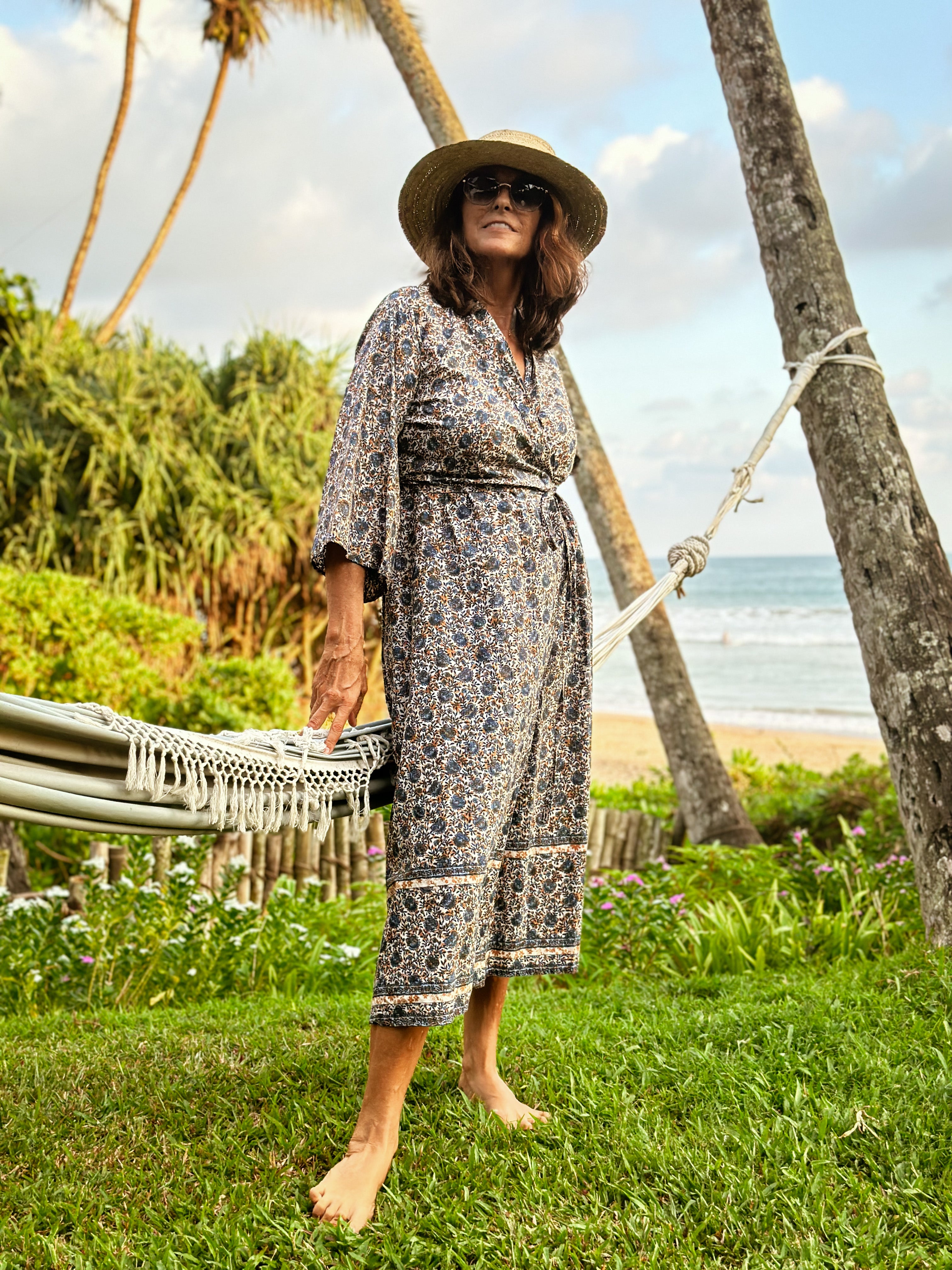 Byron Kimono Dress Blue Indian Flowers