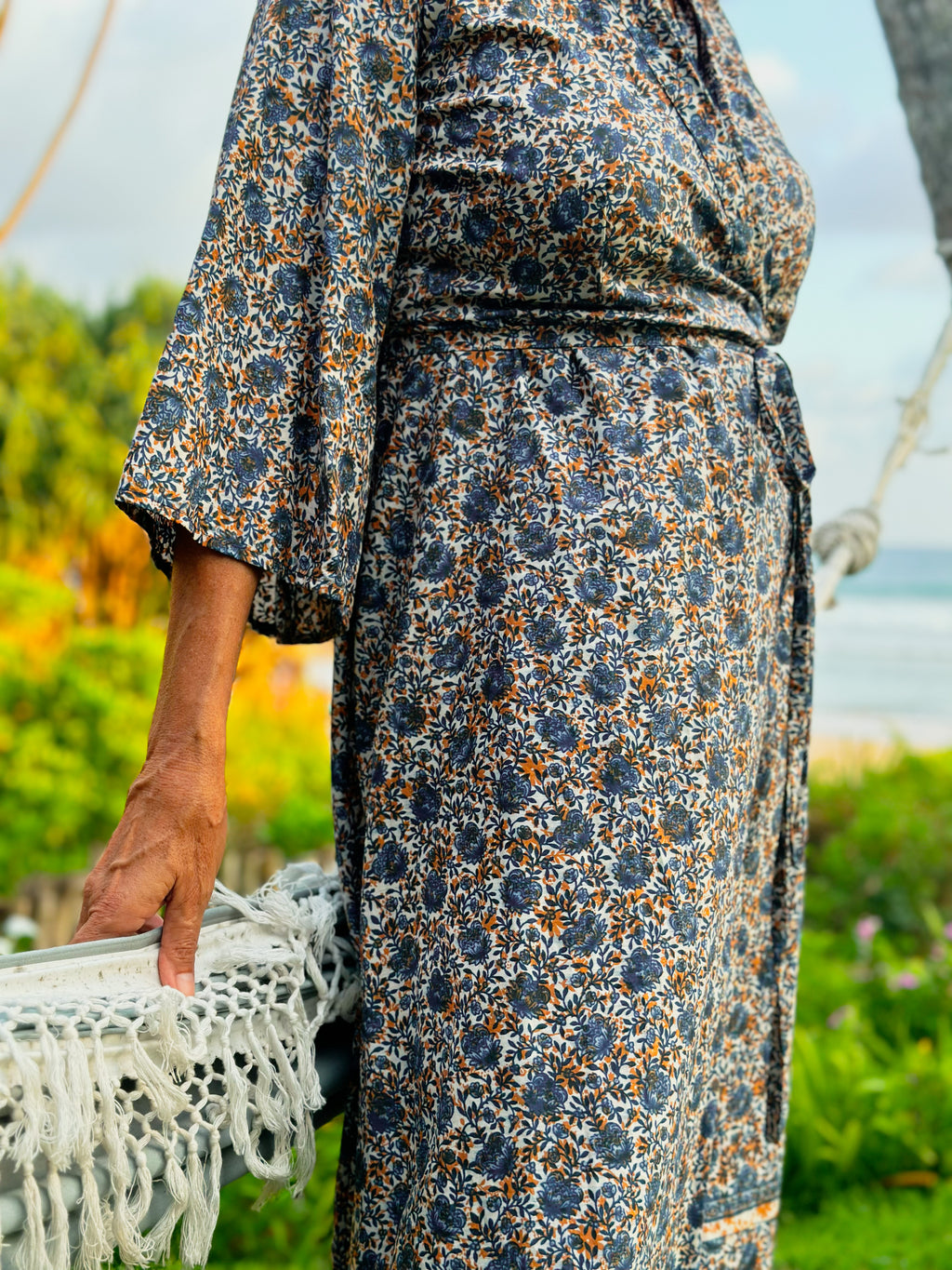 Byron Kimono Dress Blue Indian Flowers