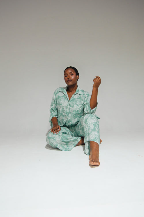 Athen Pants Mint Flowers